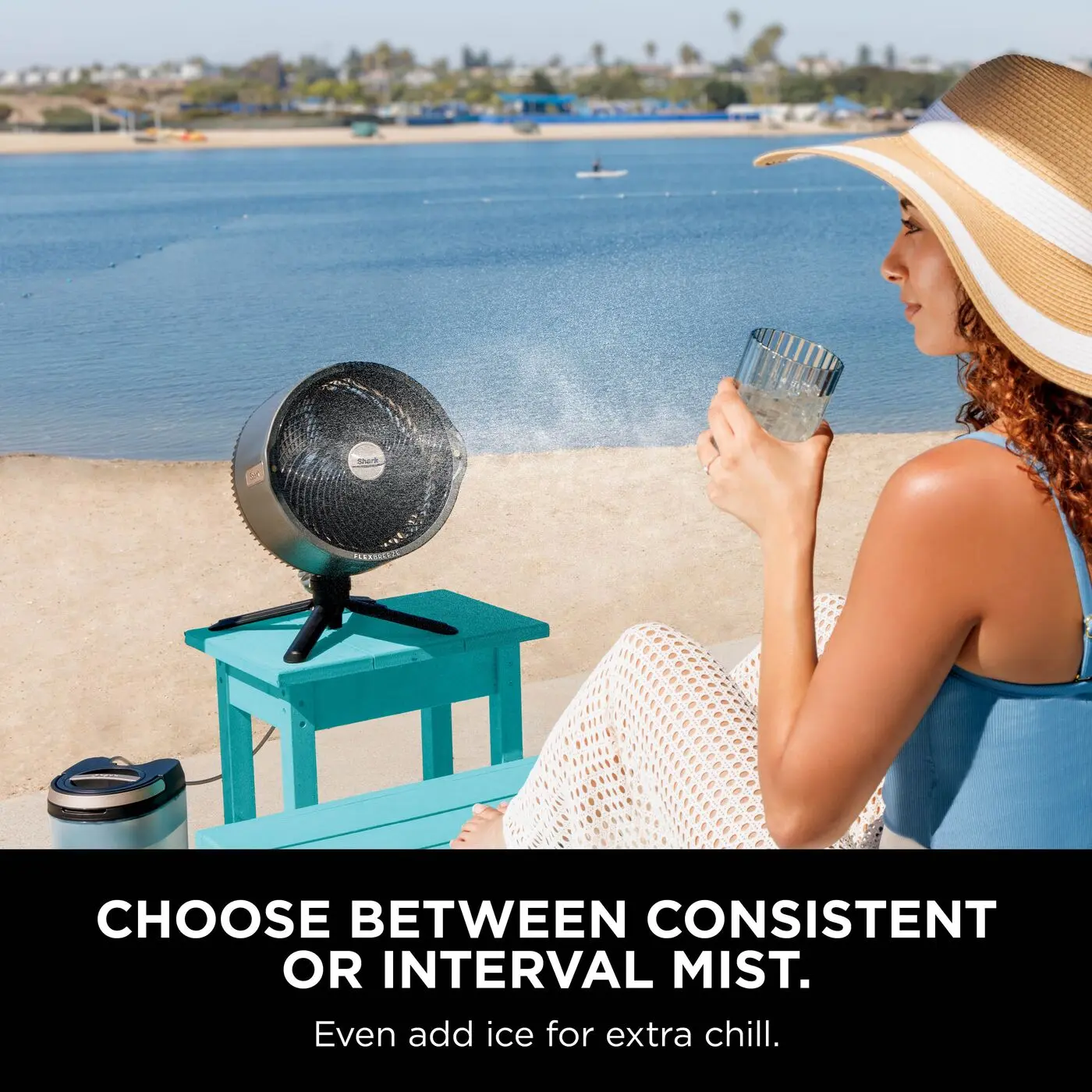 FlexBreeze Pro Mist Fan, Indoor/Outdoor, Cordless, Mist Tank, 20m, Pedestal/Table, 5 Speeds