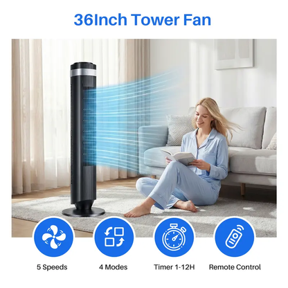 Tower Fan for Bedroom, 28dB Silent, 12H Timer, Smart Auto, 64° Osc., Bladeless, Remote