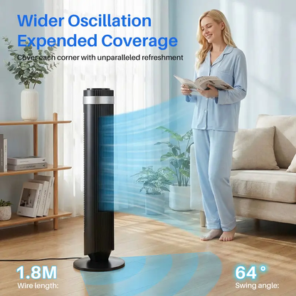 Tower Fan for Bedroom, 28dB Silent, 12H Timer, Smart Auto, 64° Osc., Bladeless, Remote