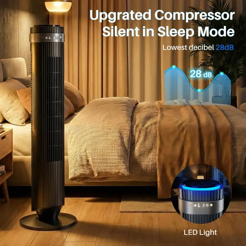 Tower Fan for Bedroom, 28dB Silent, 12H Timer, Smart Auto, 64° Osc., Bladeless, Remote