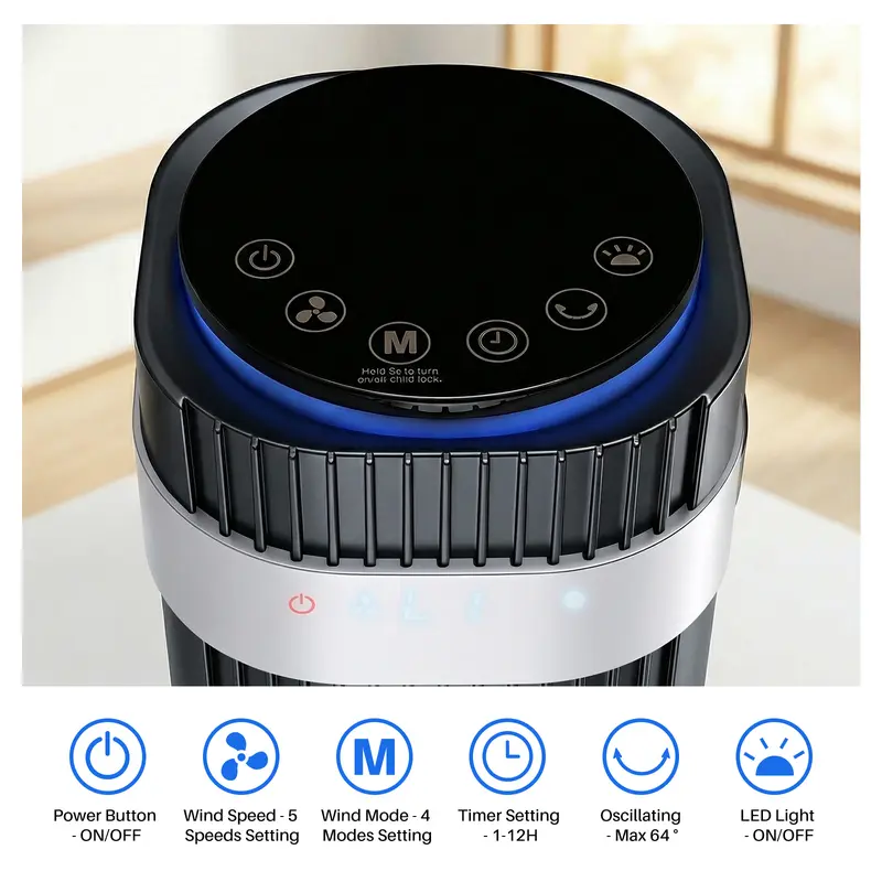 Tower Fan for Bedroom, 28dB Silent, 12H Timer, Smart Auto, 64° Osc., Bladeless, Remote
