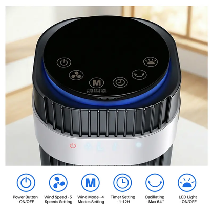 Tower Fan for Bedroom, 28dB Silent, 12H Timer, Smart Auto, 64° Osc., Bladeless, Remote