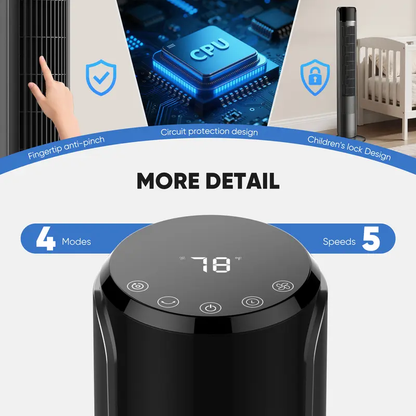 Tower Fan for Bedroom, 28dB Silent, 12H Timer, Smart Auto, 64° Osc., Bladeless, Remote